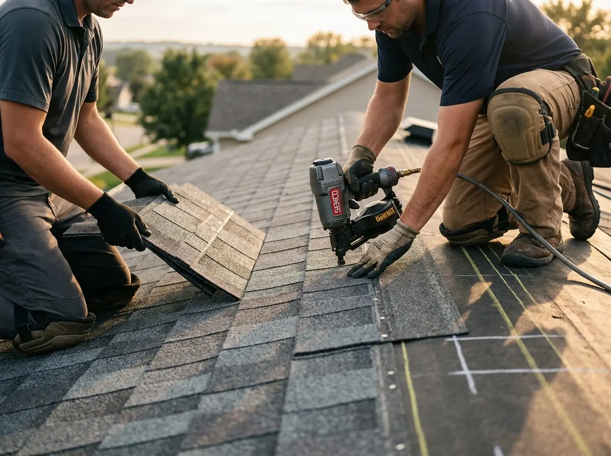 Professional roofer working on a residential roof in West Bountiful